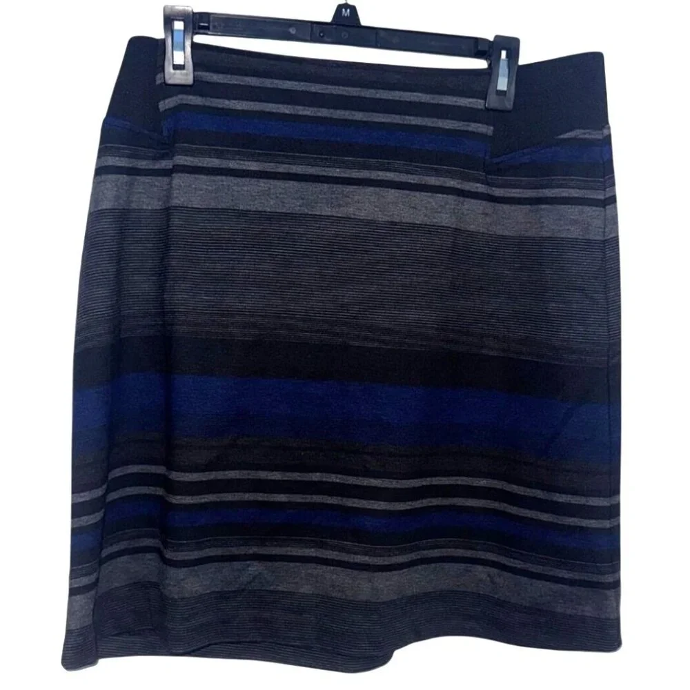 Striped Soho Apparel Ltd XL Stretch Pencil Skirt In Black Blue & Gray